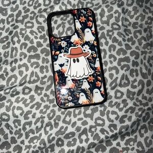 Cute Ghost Floral Phone Case - Black & Orange
